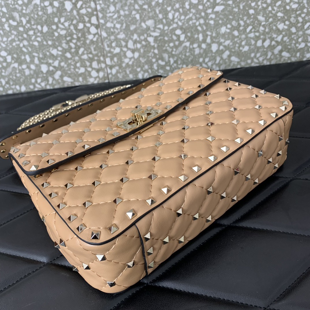 Valentino Garavani Rockstud Spike Medium Chain Bag in Apricot Supple Lambskin Nappa